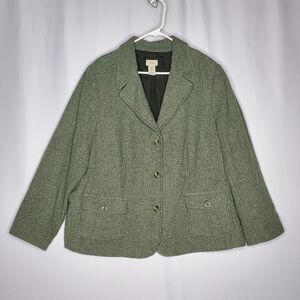 LL Bean Jacket Women 3X Wool Blend Tweed Herringbone Button Pocket Quiet Luxury